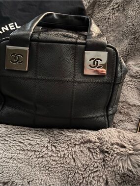 Authentic CHANEL Chocolate Bar Caviar Leather Bowler Bag – Silver Hardware